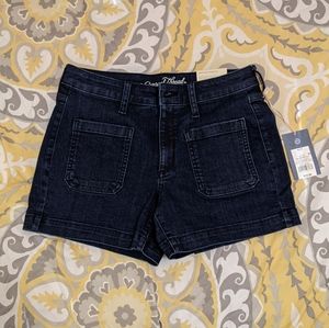 High-Rise Midi Dark Wash Shorts
